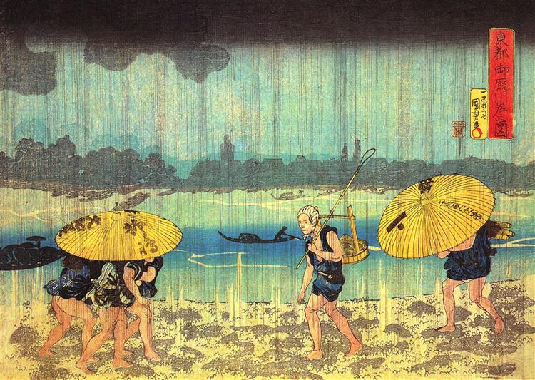 At the shore of the Sumida river - Utagawa Kuniyoshi
