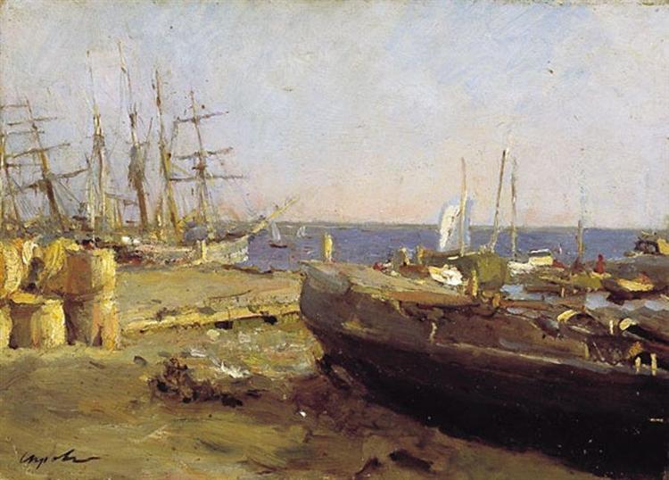 Fishing vessels in Arkhangelsk, 1894 - Valentin Serov
