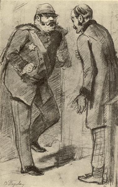 Генерал, требующий лошадей. Эскиз картины 'Сцена на почтовой станции', 1866 - Василий Перов