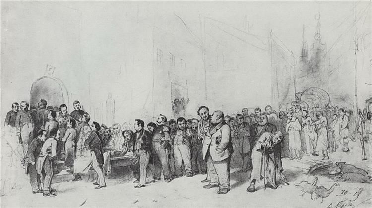 Gogol is supported by the figures of his works to the grave, 1873 - Василь Перов