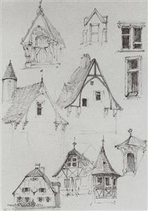 Architectural sketches. From travelling in Germany. - Wassili Dmitrijewitsch Polenow