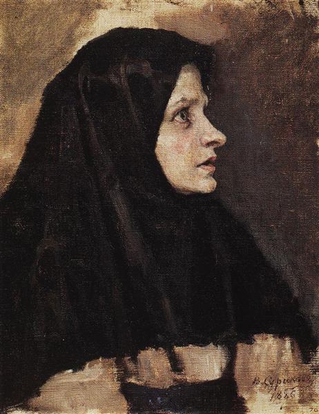 Head of a woman in black shawl, 1886 - Vasily Surikov