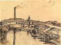 Canal with Bridge and Women Washing - Винсент Ван Гог