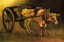 Cart with Red and White Ox - Винсент Ван Гог