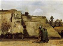 Cottage with Woman Digging - 梵谷