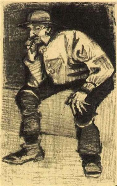 Fisherman with Sou'wester, Sitting with Pipe, 1883 - 梵谷