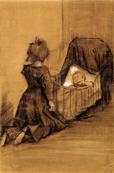 Girl Kneeling by a Cradle, 1883 - Вінсент Ван Гог