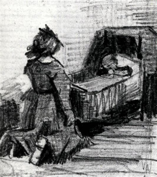 Girl Kneeling in Front of a Cradle, 1883 - Вінсент Ван Гог