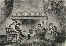 Interior of a Farm with Figures at the Fireside - Vincent van Gogh