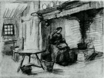 Interior with Peasant Woman Sitting near the Fireplace - Винсент Ван Гог