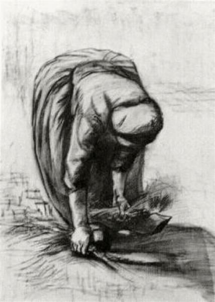Peasant Woman Stooping and Gleaning, 1885 - 梵谷