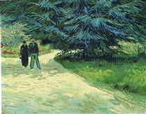 Public Garden with Couple and Blue Fir Tree (The Poet s Garden III) - Vincent van Gogh
