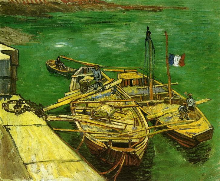 Quay with Men Unloading Sand Barges, 1888 - Vincent van Gogh