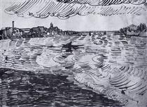 Rhone with Boats and a Bridge - Vincent van Gogh