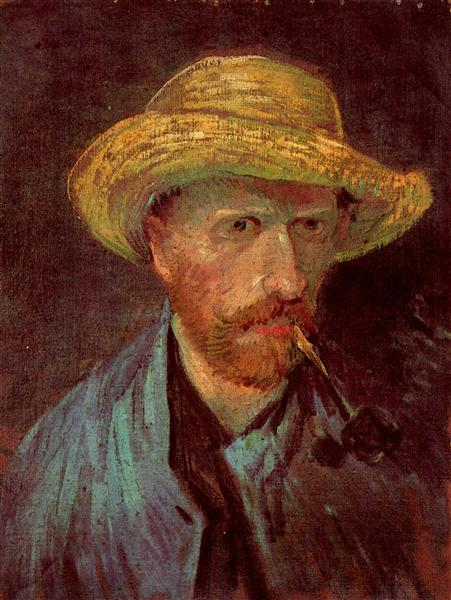 Автопортрет у солом'яному капелюсі з люлькою, 1887 - Вінсент Ван Гог