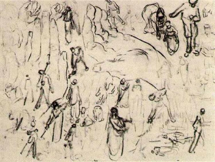 Sheet with Figures and Hands, 1890 - 梵谷