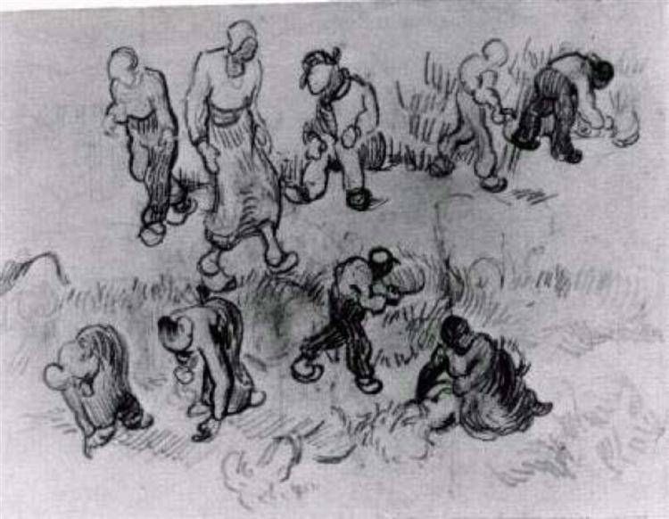 Sheet with Numerous Sketches of Working People, 1890 - 梵谷