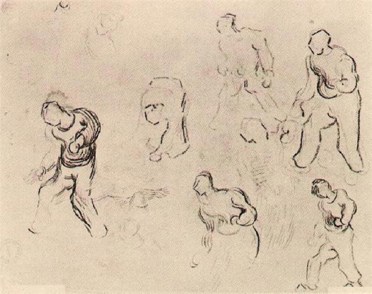 Six Sketches of Figures, Among Others a Man Sowing Wheat, 1890 - 梵谷
