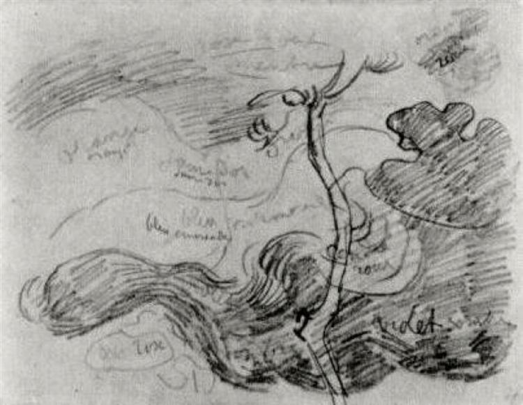 Sketch of a Tree against Clouds with Colour Annotations, 1890 - Vincent van Gogh
