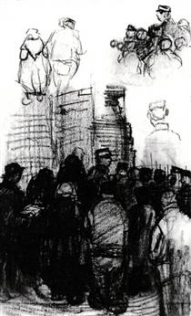 Sketches for the Drawing of an Auction - Винсент Ван Гог