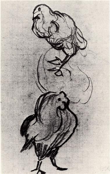 Sketches of a Hen and a Cock, 1890 - Vincent van Gogh