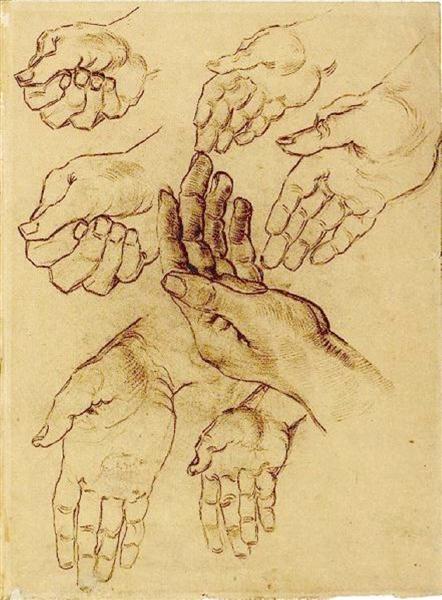 Study Sheet with Seven Hands, 1885 - 梵谷