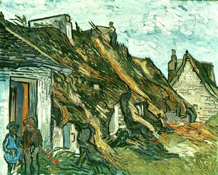 Thatched Cottages in Chaponval, Auvers-sur-Oise, 1890 - Винсент Ван Гог