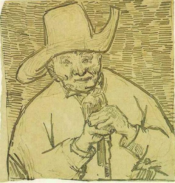 The Old Peasant Patience Escalier with Walking Stick, Half-Figure, 1888 - 梵谷