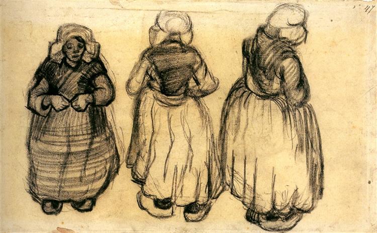 Three Studies of a Woman with a Shawl, 1885 - Винсент Ван Гог