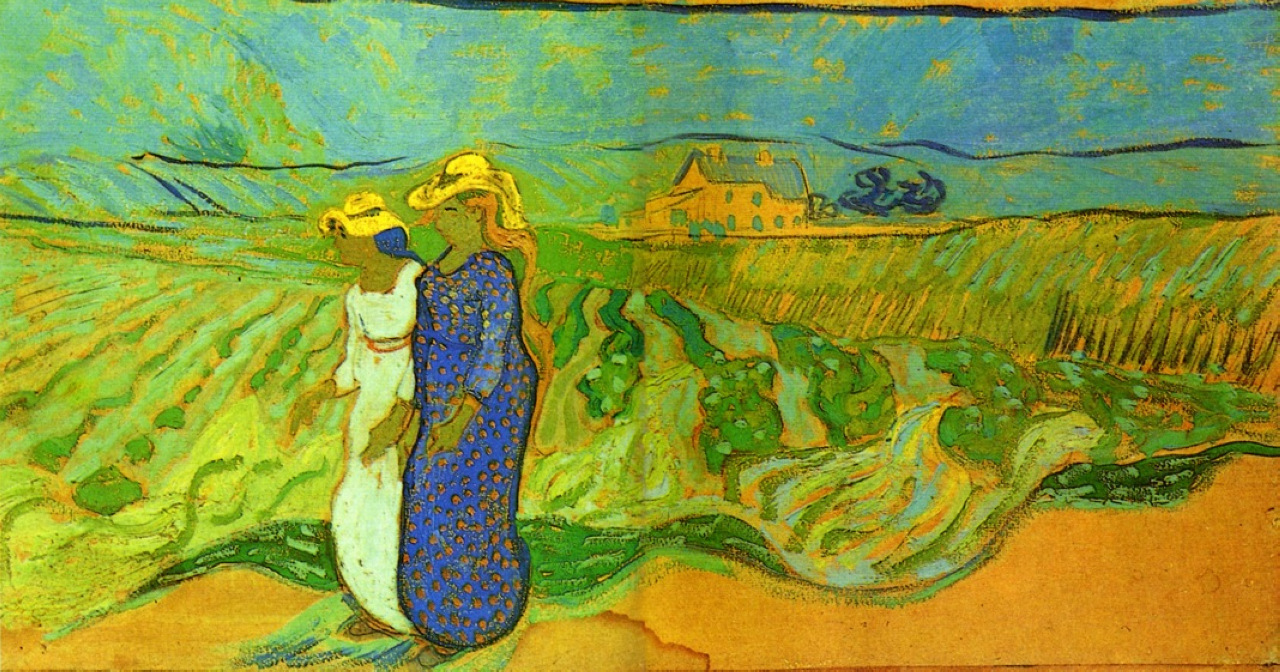 Two Women Crossing The Fields Vincent Van Gogh WikiArt Org