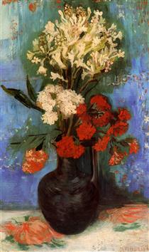 Vase with Carnations and Other Flowers - 梵谷