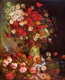 Vase with Poppies, Cornflowers, Peonies and Chrysanthemums - Винсент Ван Гог