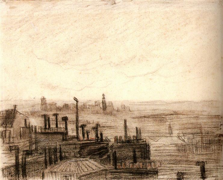 View of Paris, with the Hôtel de Ville and the Tour-Saint-Jacques, 1886 - Винсент Ван Гог