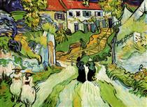 Village Street and Steps in Auvers with Figures - 梵谷