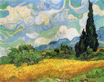 Wheat Field with Cypresses at the Haude Galline near Eygalieres - 梵谷