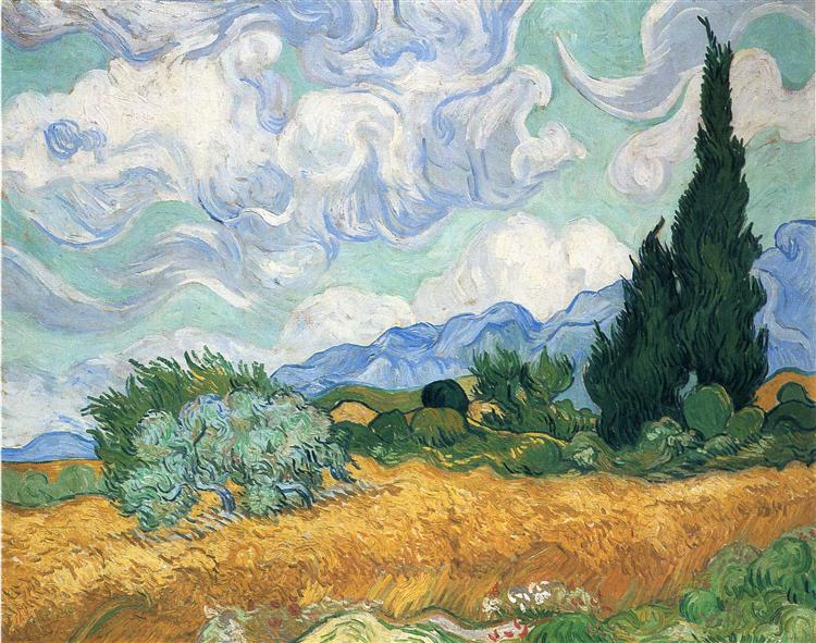 Пшеничне поле з кипарисом, 1889 - Вінсент Ван Гог