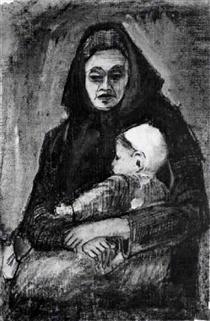 Woman with Baby on her Lap, Half-Length - Vincent van Gogh