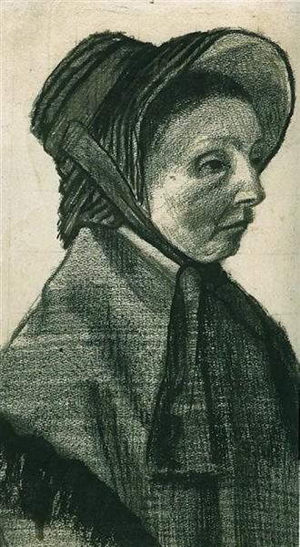Head of a Woman with Hat Facing Right, 1882 - 梵谷