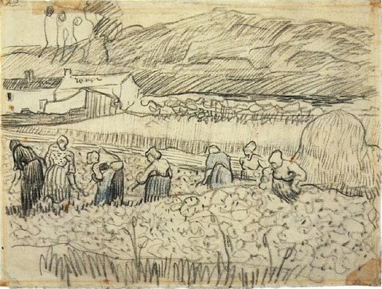 Women Working in Wheat Field, 1890 - Вінсент Ван Гог