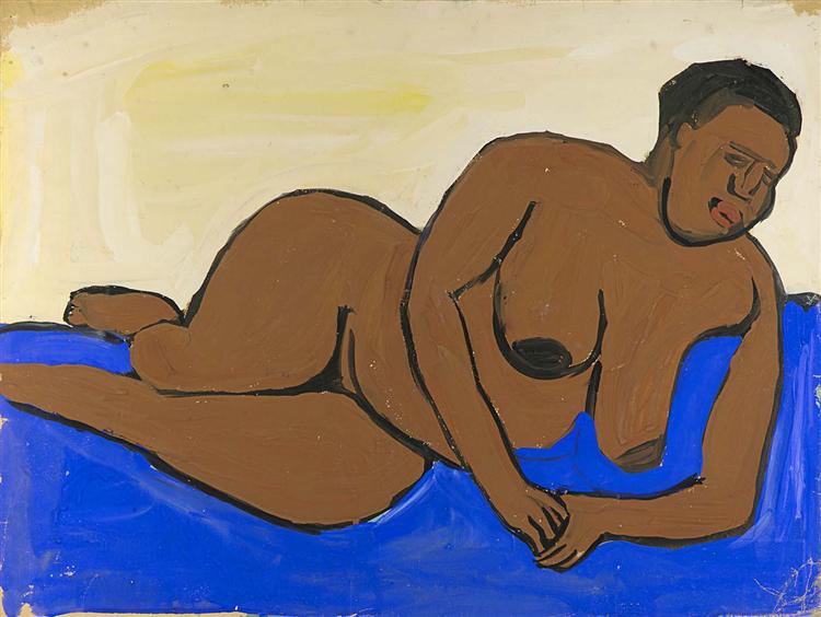 Female Nude Reclining on Blue Ground, 1940 - William H. Johnson