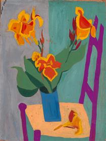 Still Life - Chair and Flowers - Вільям Джонсон