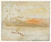 Sunset Seen from a Beach with Breakwater - J.M.W. Turner