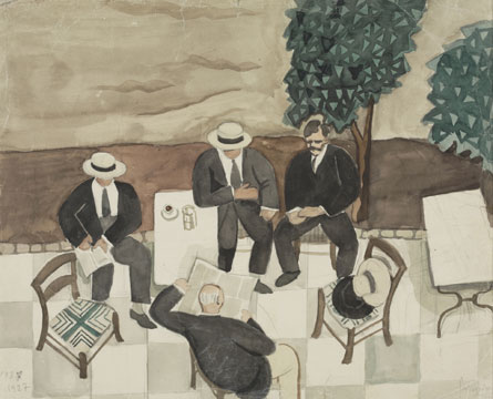 Four men at a cafe, 1927 - Yiannis Tsaroychis