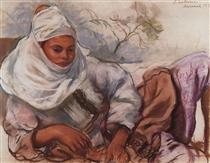 A young woman in a white headdress - Zinaida Evgenievna Serebriakova