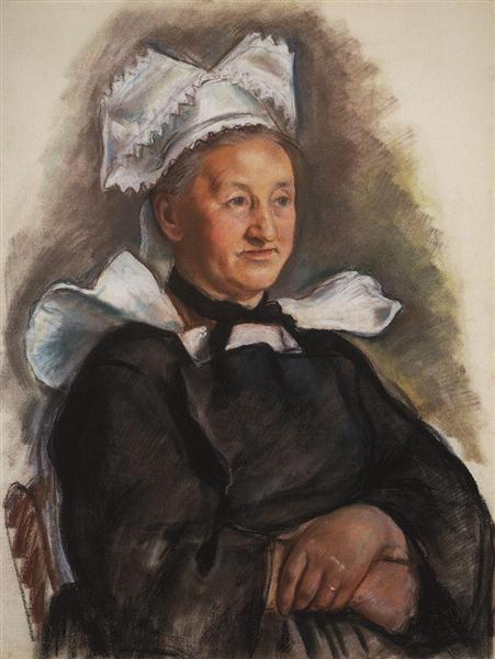 The old lady in a bonnet. Brittany, 1934 - Zinaida Evgenievna Serebriakova